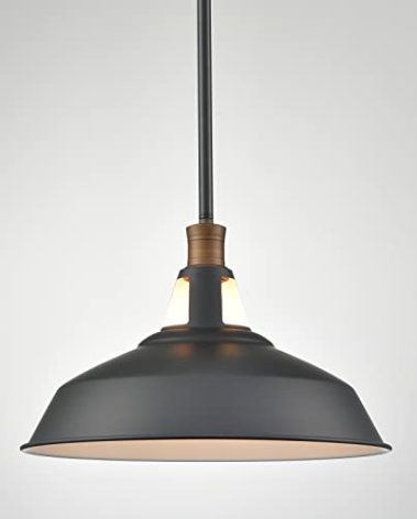 CLAXY Rod Pendant Light Black Barn Farmhouse Pendant Lighting Dimmable Kitchen Hanging Pendant Light Fixture-15.3"