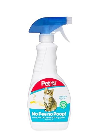 No Pee No Poop Cat Potty Training Spray, 16 Fl Oz – Non-Toxic Cat Spray No Mark for Urine/Marking/Pooping – Natural Pee Deterrent Spray – Indoor/Outdoor Keep Off