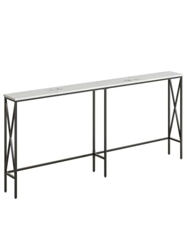 Masupu 70.9" Console Table, Modern Narrow Long Sofa Table Behind Couch, Skinny Entry Table, Industrial Sofa Table with Metal Frame for Hallway, Living Room, White and Black