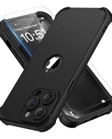 ORETECH for iPhone 14 Pro Max Case, with [2 x Screen Protectors] [10 Ft Military Grade Drop Test] [Camera Protection] 360° Full Body Shockproof Slim Thin Phone Case iPhone 14 Pro Max Cover 6.7" Black
