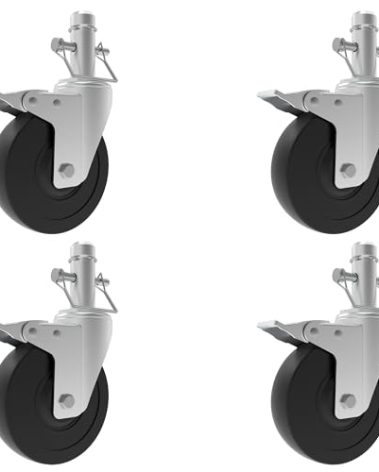Scaffolding Wheels Set of 4, 4-Inch Scaffold Rolling Tower Caster 1-Inch ID Round Tubing Style, Heavy Duty 300LBS Locking Rubber Wheel for Mini Perry Style MFS and Small Portable Barke Scaffolding