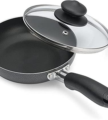 Bene Casa - Black Nonstick Aluminum Frying Pan with Glass Lid (6") - Dishwasher Safe for Easy Cleaning