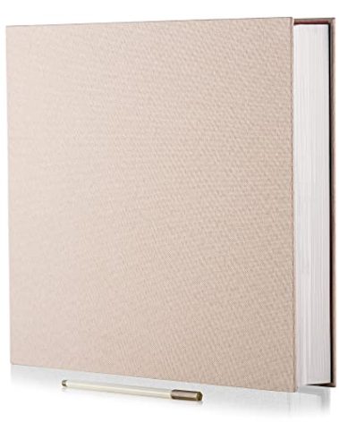 Large Photo Album Self Adhesive 4x6 5x7 6x8 8x10 Pictures Scrapbook Magnetic Album DIY Scrap Book 60 Sticky Pages Linen Cover DIY Photo Album with A Metallic Pen and DIY Accessories(Light Beige),