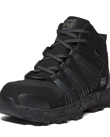 Timberland PRO Men's Powertrain Mid Alloy Safety Toe Static Dissipative Athletic Industrial Work Shoe, Black Synthetic-2024 New, 11.5W