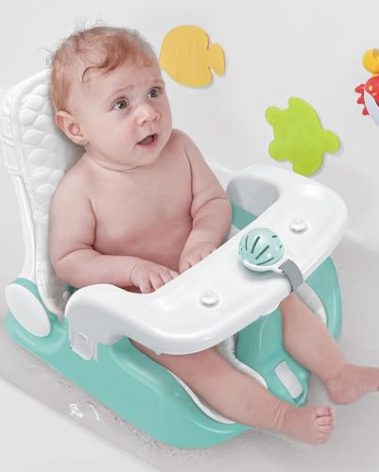 BabyBond Baby Bath Seat with Sitting & Lying 2 Modes, 3-Speed Adjustment, Powerful Suction Cups, Infant Bathtub Chair with Soft and Comfortable Towel, Folding and Hanging