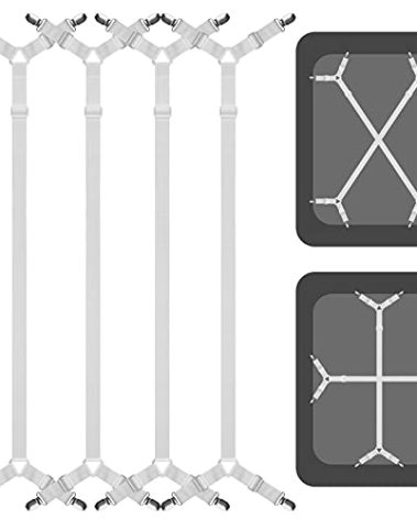 ACEDÉCOR Bed Sheet Suspenders, 4 Pcs(2 Sets) Adjustable Bed Sheet Holder Straps Fitted Sheet Clips Keeping Sheets in Place, White