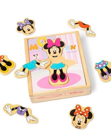 Melissa & Doug Disney Minnie Mouse Dress-Up Puzzle, 18 Pieces Mix and Match Outfits, Sorting & Matching Toy with Storage Case, Educational Puzzle for Toddlers Ages 3+