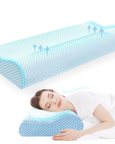 CloudBliss Memory Foam Pillow, Ergonomic Neck Contour Cervical Pillow for Back and Shoulder Pain, Orthopedic Pillow for Neck Pain Relief, for Sleeping Side, Back, Stomach Sleepers - Blue, King