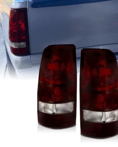 AmeriLite for 1999-2002 Chevy Silverado | 99-2006 GMC Sierra Truck Smoke Red Replacement Brake Tail Lights Pair - Passenger and Driver Side