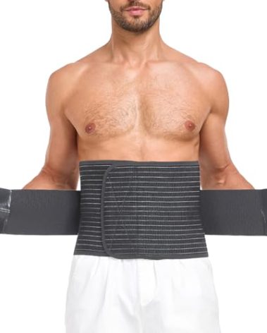 DOREIPA Abdominal Binder for Men and Women – Post Surgery & Postpartum Recovery Hernia Support Belt Waist Trainer for Men Adjustable Compression Wrap (Black,L)
