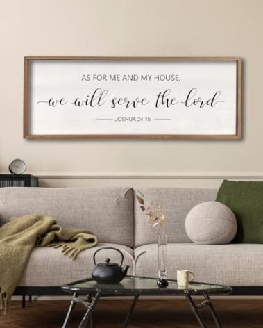 comurdyo As For Me And My House We Will Serve The Lord Wall Decor 40" x 15" Bedroom Above Bed Sign Large Rustic Farmhouse Wood Framed Bible Verse for Religious Scripture Christian Wall Art (Wood)