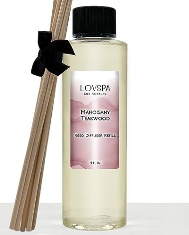 LOVSPA Mahogany Teakwood Diffuser Oil - Luxury Essential Oils for Diffuser Refill & Air Freshener Room Spray - Long-Lasting & Natural Home Fragrance, Scented Oil for Diffusers, USA Made, 4oz