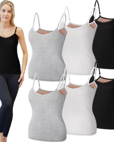 Xtinmee 6 Pcs Warm Thermal Tank Top for Women Spaghetti Straps Camisole Fleece Lined Camisole Underwear Vest (Black, White, Gray,S)