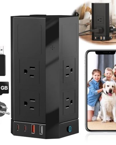 TBCR WiFi Power Strip Spy Hidden Camera, Black