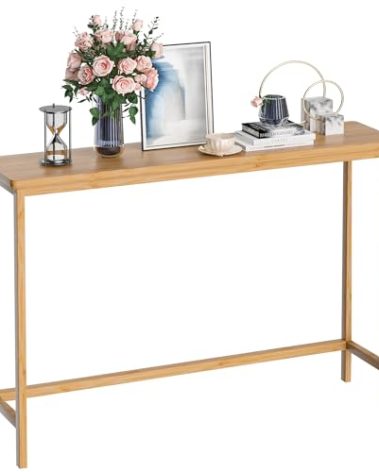 VASMIA Console Table, Entryway Table, Narrow Sofa Table, 39" Bamboo Hallway Table for Entryway, Living Room, Bedroom, Foyer, Natural