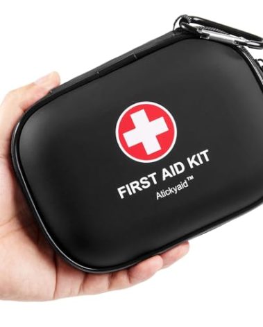 Mini First Aid Kit - 120 Piece Small Waterproof Hard Shell Medical Kit for Car, Home, Office, Travel, Camping, Sports, Outdoor, School - Emergency First Aid Supplies and Survival Kit (Black)