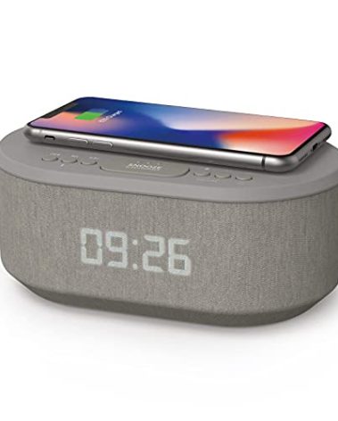 i box Dawn FM Radio, Bluetooth Wireless Speaker, Fast Charging, Clock Radio, LED Display, USB Charger, Dimmable Night Light, Alarm Clock Feature, Wireless Charger, Digital Clock, Dual Alarm (Grey)
