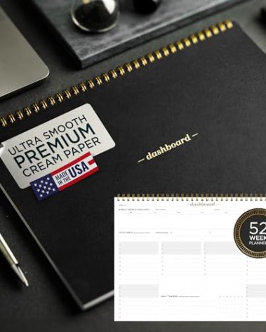 Ink+Volt Dashboard Spiral Deskpad | Undated Weekly Planner Notepad w/ 52 Undated Sheets, Premium Productivity Planner, Minimalist Weekly to do List for Work & Study | A4 Size, Black - Made in the USA
