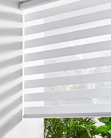 Persilux Cordless Zebra Blinds, Dual Layer Roller Shades (22" W x 72" H, White) Free-Stop for Doors, Light Control Day and Night, Light Filtering Sheer for Home