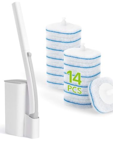IVYROLL Toilet Bowl Cleaner Wand with 14 Refills, Disposable Toilet Brush Set with Holder, Cleaning System Starter Wand Kit, Bathroom Cleaning Set