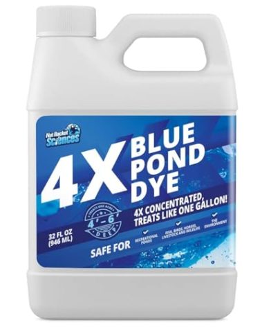 4X Blue Pond Dye - Transforms Murky Water to Natural Blue - Super Concentrated Lake & Pond Dye - Liquid Shade Treats Up to 1 Acre - Safe for Fish & Wildlife (32 oz)