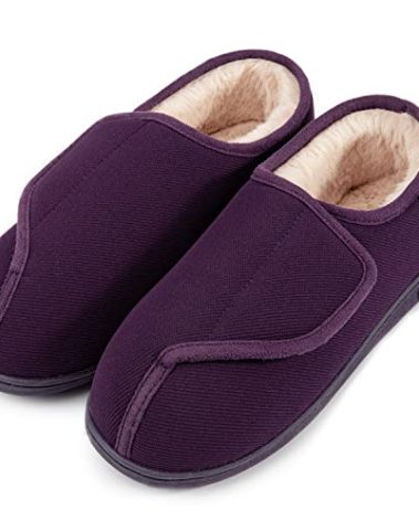 LongBay Womens Adjustable Slippers Memory Foam Cozy Wide Diabetic House Shoes Edema Orthopedic Neuropathy Indoor Outdoor (10 B(M), Purple)