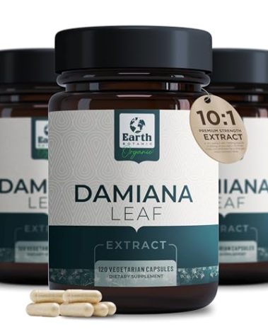 Earth BOTANIC Organic Damiana Leaf Extract 1000mg | 120 Damiana Capsules | Non-GMO, Gluten Free | Turnera Diffusa Organic Damiana Herb & Damiana Powder Supplement | Supports Women Wellness