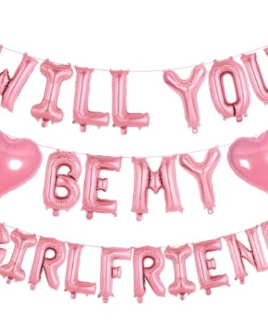 16 Inch Pink 'WILL YOU BE MY GIRLFRIEND' Balloons, Foil Proposal Balloons Confession Balloons, Heart Balloons Valentines Day Balloons, Love Balloons for Wedding Engagement Decor (Pink-Girlfriend)