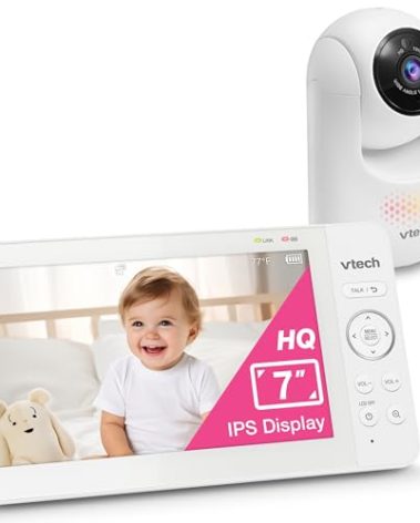VTech [2025 Upgrade Baby Monitor with 7" IPS Screen, Pan Tilt Zoom Camera, No WiFi Video Baby Monitor with Camera and Audio, Multi-Color Night Light, 2-Way Talk, Lullabies, Advanced HQ Max