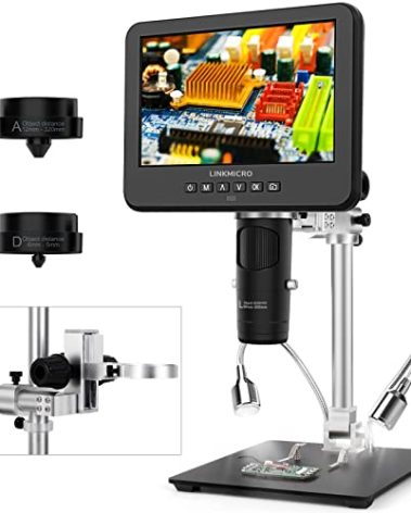 LINKMICRO LM246MS 3 Lens 7 inch HDMI Digital Microscope 2000X for Soldering with 13'' Arm Boom Stand, UHD 2160P, Error Coin Microscope Full View of Coins, Microscope Kit for Adults, PCB Repair DIY