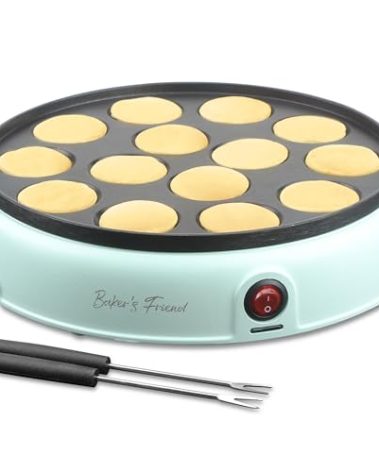 Baker's Friend Mini Pancakes Maker Machine, Dutch Mini Pancake Griddle, 14 Holes Electric Poffertjes Pan, Ideal for Breakfast, Snacks, Desserts & More