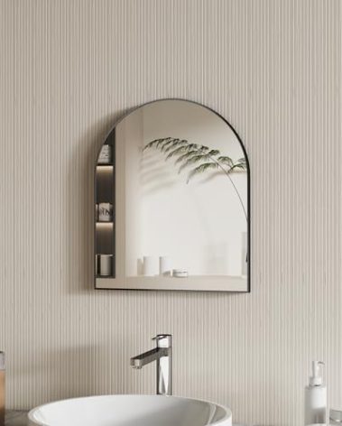 MYlovelylands 15x18 Inch Compact Black Arched Mirror Perfect for Small Bathroom Vanity & Decorative Wall Use Space-Saving Brushed Metal Frame Arch Mirror for Bathroom Living Room Bedroom or Entryway