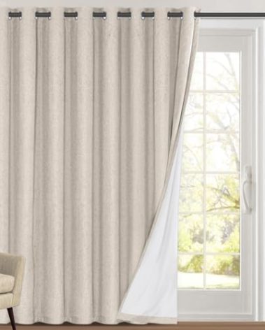 PrinceDeco Linen Blackout Curtains 100% Blackout Curtains 108 Inches Long Linen Look Patio Door Curtains Thermal Insulated Door Curtain for Living Room/Bedroom,W100 X L108 Inch, Natural
