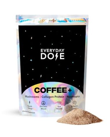 Everyday Dose Premium Adaptogenic Mushroom Coffee with Grass-Fed Collagen, Chaga, Lions Mane & L-Theanine for Better Focus, Energy, Digestion, Skin, and Immunity 30 Servings