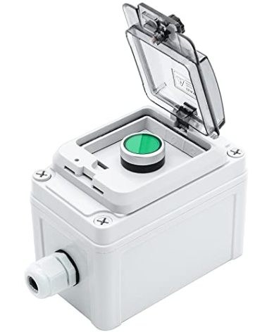 OELFFOW IP67 Button Switch Outdoor Waterproof Box Green Self-Locking Junction Box Button with Protective Cover Anti-misoperation Switch(AC/DC 6A-110V/3A-240V/2.5A-380V)