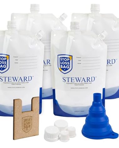 4 StopLoss Bags For Paint, Funnel, Filler Clip & Extra Caps. Airtight, Reusable, Space-Saving Steward 1 Liter Paint Storage Stop Loss Bags. Easy Pouring, Mixing, Dispensing. Home, DIY, and Painters