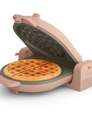 bella Flip-n-Store Waffle Maker with EverGood™ Ceramic Nonstick Coating, Fits-anywhere™ Kitchenware, Power Indicator Light, Cool Touch Handle & Cord Wrap, 7” Wide & 1" Deep Plates, 1000 Watt, Blossom