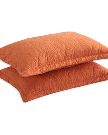 MarCielo 2-Piece Embroidered Pillow Shams, Decorative Microfiber Pillow Covers Set (Dusty Orange, King)