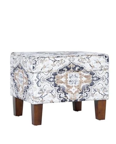 HomePop Home Decor |K7646-A862 | Upholstered Modern Rectangular Storage Ottoman | Hinged Lid Ottoman with Storage for Living Room & Bedroom, Antiqued Ebony Cream