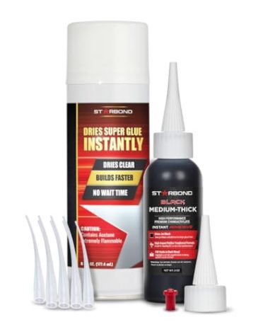 STARBOND 2 oz Black Medium-Thick Premium CA Glue, 6 oz Aerosol Accelerator Bundle, Cyanoacrylate Adhesive Super Glues, for Woodworking, Wood Knots and Voids, Woodturning, Guitar, Hobby