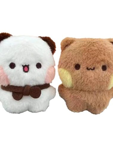 YOKUSHI 2 Pcs Bubu and Dudu Bears Magnetic Stuffed Animals with Chains Decorations, Cute Cartoon Figurine Keychain Decor for Backpacks, Desks, Home