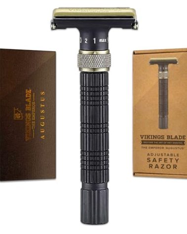 VIKINGS BLADE Adjustable Double Edge Safety Razor + Luxury Case. Smooth, Reusable, Eco-Friendly (The Emperor “Augustus”)