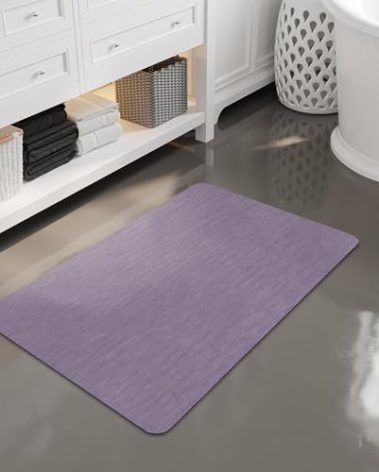 Mecko Bath Mat, Ultra Absorbent Quick Dry Bathroom Floor Mats-Rubber Non-Slip Thin Bathroom Rug Fit Under Door, Faux Suede Surface Shower Rug for Bathtub, Sink, Shower Room(Lavender Purple,16"x24")