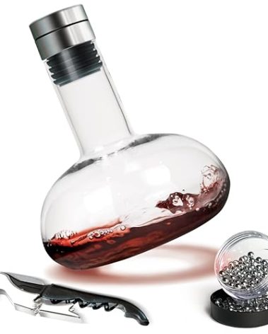 Modern Innovations Red Wine Decanter with Aerator Lid, Best Wine Decanter Gift Kit for Wine Lovers, Double Decanter Set for Wine, Wine Breather Carafe Decanter, Aerating Decanter, Glass Wine Saver