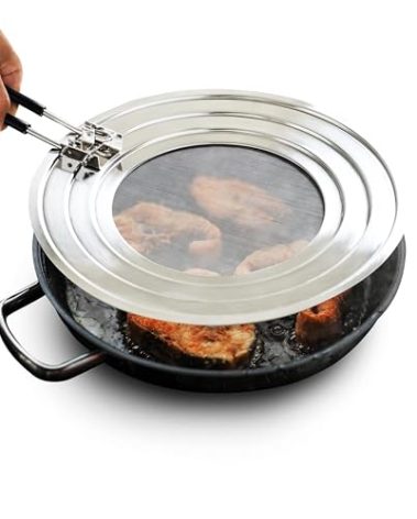 Dishwasher-Safe Splatter Screen Splash Guard for Kitchen Frying Pan Grease - Shields 99% of Stove Top from Bacon, Oil, or Deep Fryer - Easy to Clean or Store - Foldable Heat-Resistant Silicone Handle