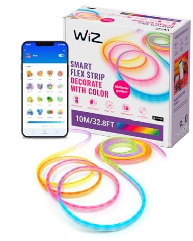 WiZ Connected Neon Smart Flex Strip, 32.8 ft (Two 16.4ft Flex LED Strips), 16 Million Colors, Shades of White, RGBIC Lighting, Connects to Wi-Fi, Voice/App Control