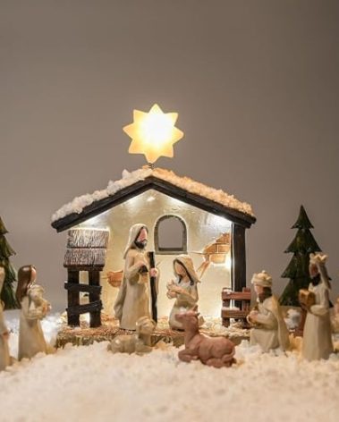 WANCHIY Nativity Set Indoor Christmas Decoration- 13 Pieces Nativity Scene with Manger for Nativity Scene Indoor Use, The Nativity Story Figures- Christian Religious Nativity Sets & Figures (Classic)