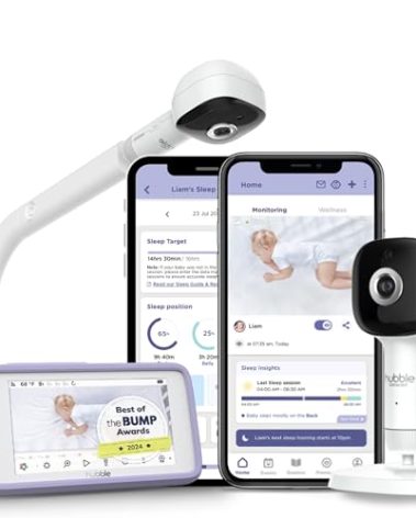 HUBBLE CONNECTED SkyVision Pro AI-Enhanced HD Smart Baby Monitor, 1 Camera, Parent Unit, Mounts, Smart Rollover & Cry Detection, AI Sleep Report, 2-Way Talk, Night Vision, Light & Sounds, Baby App
