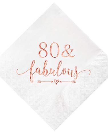 Crisky 80 and Fabulous Cocktail Napkins Rose Gold for Women 80th Birthday Decorations, 80th Birthday Bevergae Dessert Cake Table Supplies, 50Pcs, 3-Ply