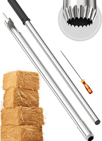 SturdyShape Hay Probe Bale Sampler For Drill 24 Inch With Serrated Tip Comes with Dowel and Metal File for Resharpening - Accurate Hay Testing for Farmers & Ranchers - Heavy Duty Stainless Steel